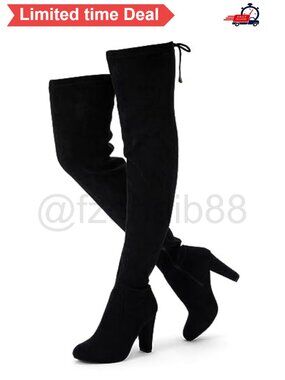 Faux Suede Over the Knee Thigh High Block Heel Boots with Memory Foam